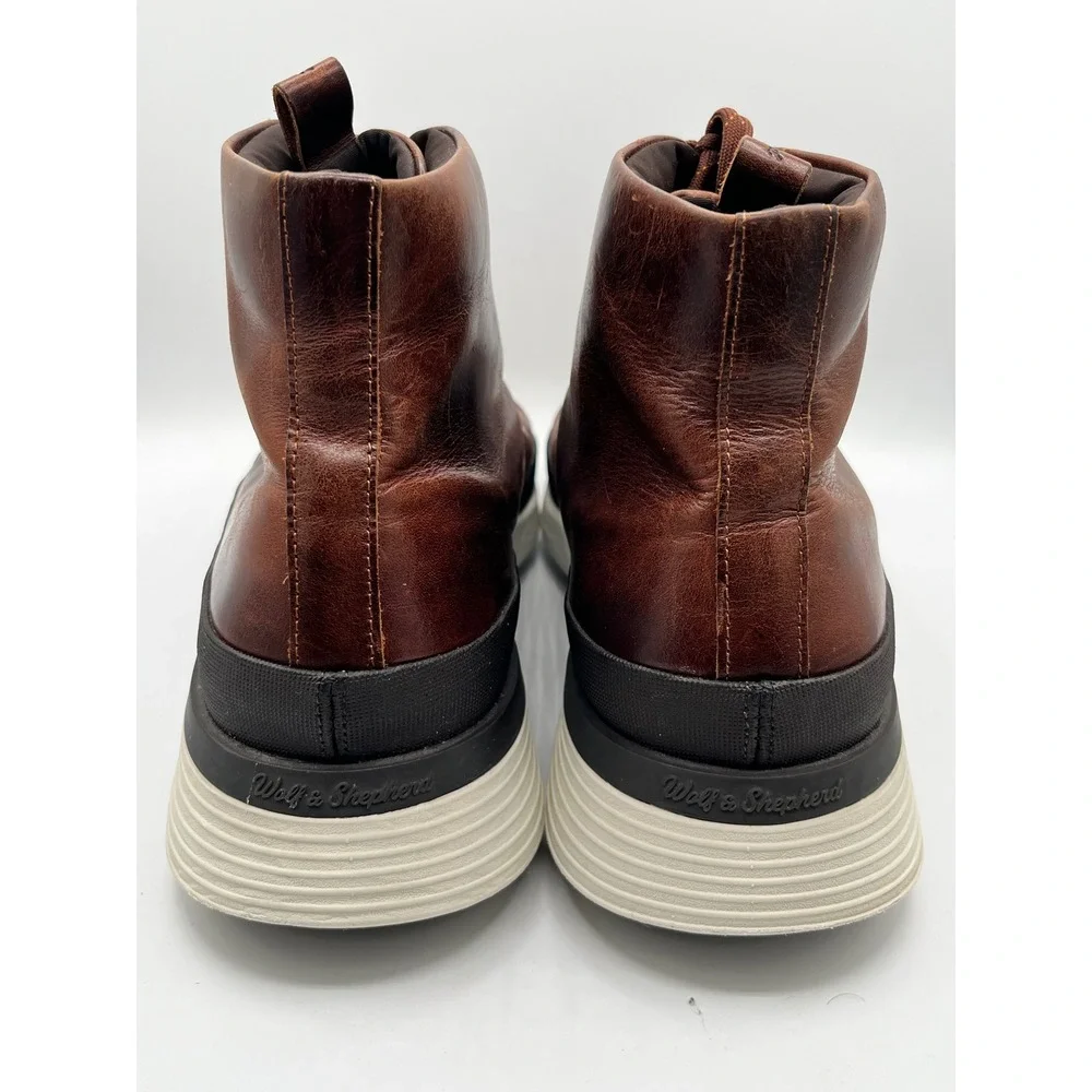 Wolf & Shepherd Men Sz 11 Brown Leather High Top Sneaker Boots Gold Speed Hooks